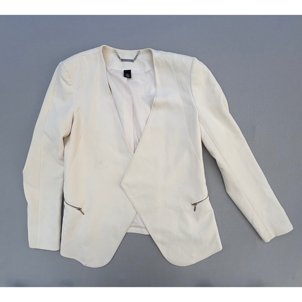 White House Black Market Cream Open Front Collarless Blazer Jacket Size 6 - Picture 2 of 8